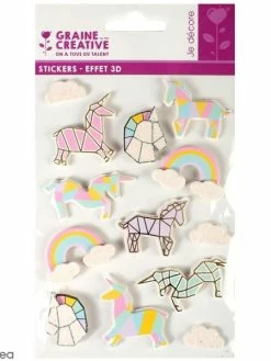 Graine Créative Stickers 3D - Licorne Géométrique - 13 Autocollants