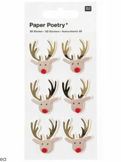 Rico Design Stickers 3D Noël - Rennes - Brun - 6 Pcs