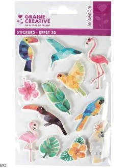 Graine Créative Stickers 3D - Oiseau Tropical - 12 Autocollants