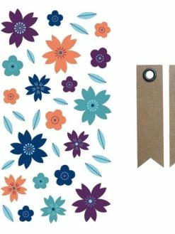 AUCUNE Stickers 3D Puffies Fleurs + 20 étiquettes Kraft Fanion