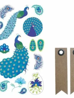 AUCUNE Stickers 3D Puffies Paon + 20 étiquettes Kraft Fanion
