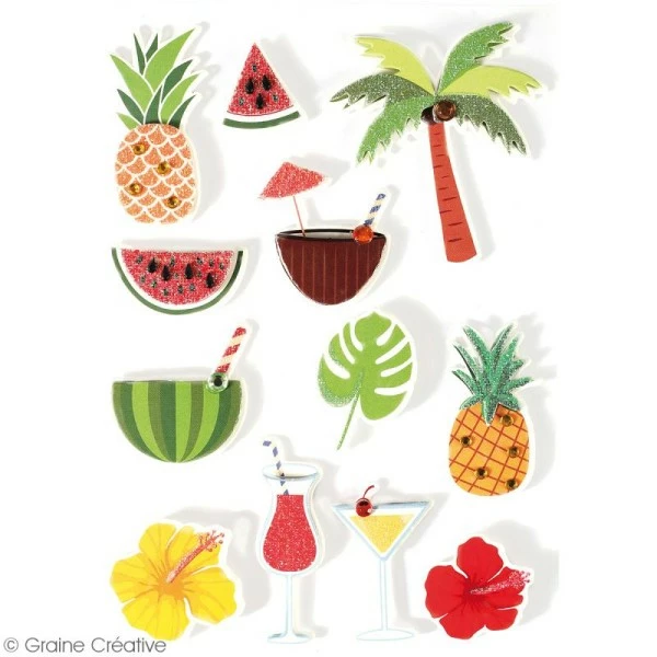 Graine Créative Stickers 3D - Tropical - 12 Autocollants 2 Graine Créative Stickers 3D - Tropical - 12 Autocollants – Image 2