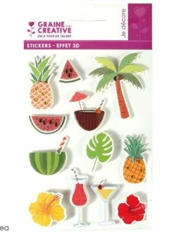 Graine Créative Stickers 3D - Tropical - 12 Autocollants