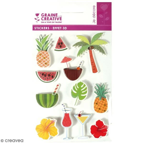 Graine Créative Stickers 3D - Tropical - 12 Autocollants 1 Graine Créative Stickers 3D - Tropical - 12 Autocollants