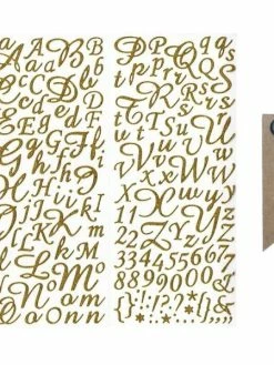 AUCUNE Stickers Alphabet & Chiffres Dorés à Paillettes + 20 étiquettes Kraft Fanion