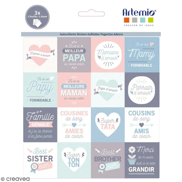 Stickers Artemio Texte - J'aime Ma Famille - 46 Pcs 1 Stickers Artemio Texte - J'aime Ma Famille - 46 Pcs