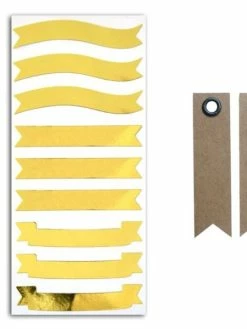 AUCUNE Stickers Bannières Dorées + 20 étiquettes Kraft Fanion