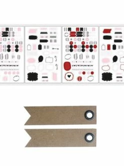AUCUNE Stickers Bullet Journal 4 Planches Blanc, Rouge, Noir + 20 étiquettes Kraft Fanion