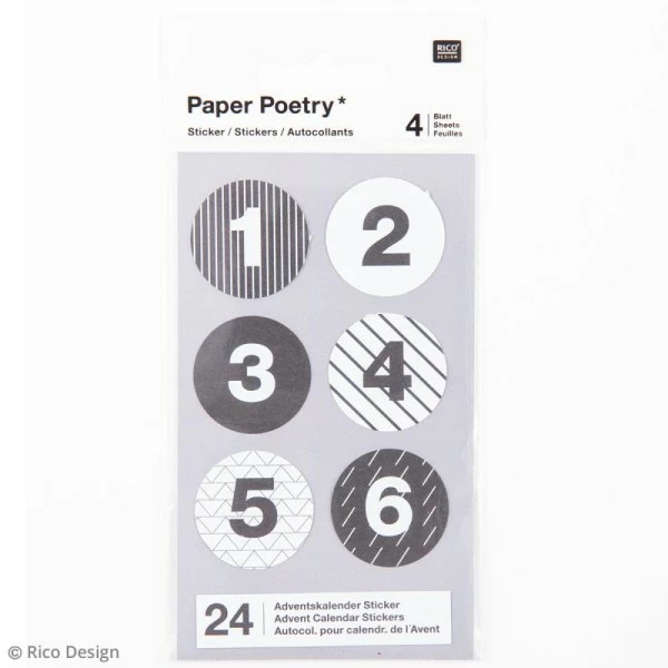 Rico Design Stickers Calendrier De L'avent Noir Et Blanc 28 Mm - 24 Pcs 3 Rico Design Stickers Calendrier De L'avent Noir Et Blanc 28 Mm - 24 Pcs – Image 3