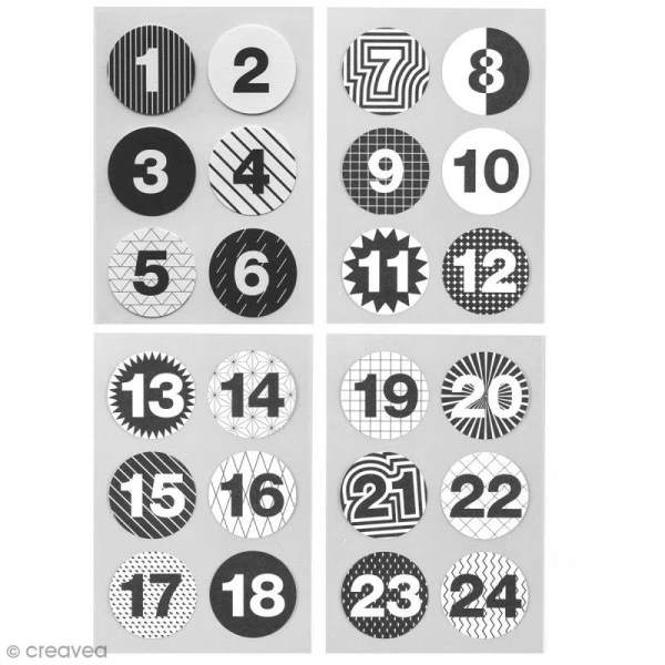 Rico Design Stickers Calendrier De L'avent Noir Et Blanc 28 Mm - 24 Pcs 1 Rico Design Stickers Calendrier De L'avent Noir Et Blanc 28 Mm - 24 Pcs