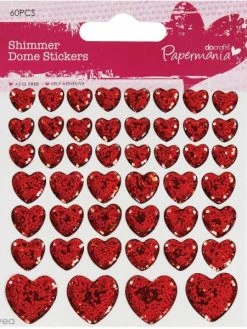 Docrafts Papermania Stickers Epoxy Coeur - Rouge à Paillettes X 46
