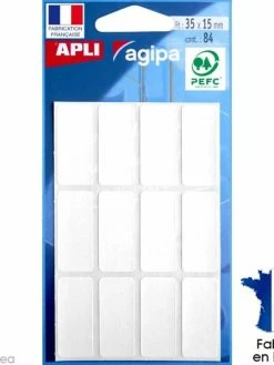 Apli Kids Stickers étiquettes Rectangulaires Blanc - 3,5 X 1,5 Cm - 84 Pcs