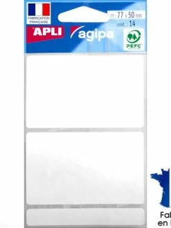 Apli Kids Stickers étiquettes Rectangulaires Blanc - 7,7 X 5 Cm - 14 Pcs