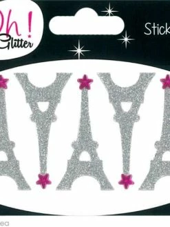 Draeger By Toga Stickers Oh ! Glitter - Tour Eiffel Gris Argent à Paillettes 5 Cm - 5 Pcs
