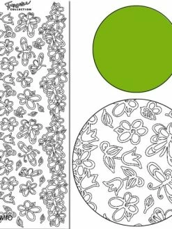 Magenta Stickers Peel Off Fleurs Vert