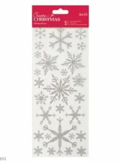 Docrafts Papermania Stickers Peel Off Pailletés - Flocons De Neige Argentés - 27 Autocollants