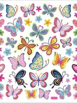 Creativ Company Stickers Plastifiés - Papillons Et Fleurs - Détails Argentés - 21 Pcs