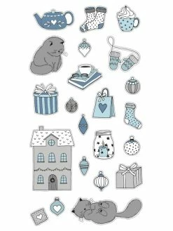 Artemio Stickers Puffies Noël Cosy - Chats Et Déco De Noël - 21 Pcs Environ