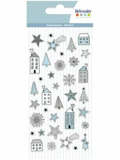 Artemio Stickers Puffies Noël Cosy - Maisons Et Etoiles - 37 Pcs Environ