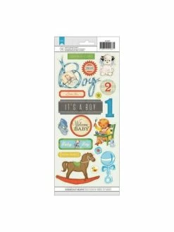 American Crafts Stickers Vintage Baby Boy - Planche De Stickers Sur Fond Transparent