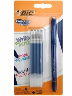 Stylo Bic Gel Ocity Illusion + Recharges - Encre Gel Effaçable - Bleu - 9 Pcs