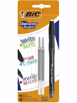 Stylo Bic Gel Ocity Illusion + Recharges - Encre Gel Effaçable - Noir - 3 Pcs