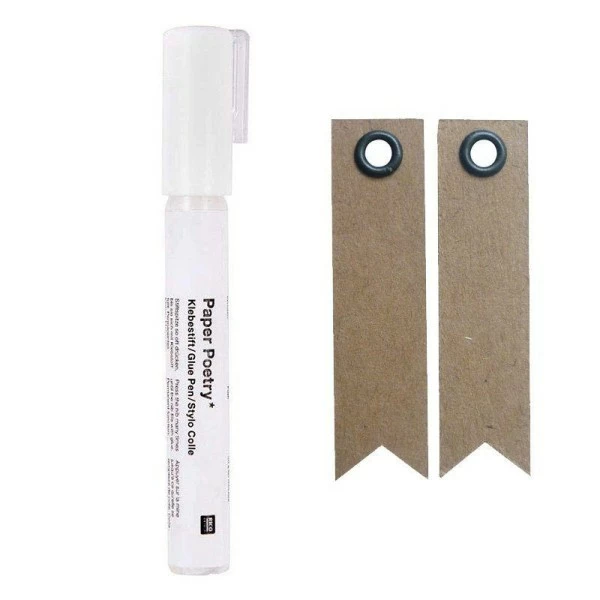 AUCUNE Stylo Colle Pour Papiers à Embout 4 Mm + 20 étiquettes Kraft Fanion 1 AUCUNE Stylo Colle Pour Papiers à Embout 4 Mm + 20 étiquettes Kraft Fanion