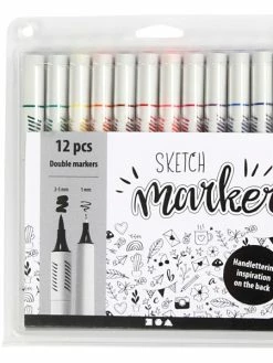 Creativ Company Stylo Feutre Double Pointe - 1 Mm Et 2/5 Mm - 12 Couleurs