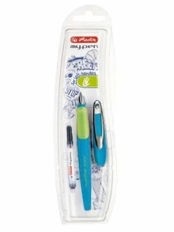 Herlitz Stylo Plume "My.Pen" - Pour Gaucher - Bleu / Vert Fluo