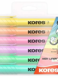 Kores Surligneur "High Liner Plus", Couleurs Pastel, étui 6
