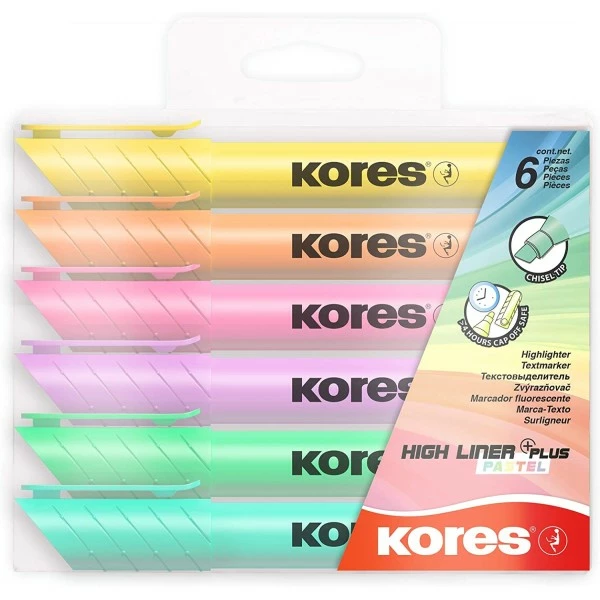 Kores Surligneur "High Liner Plus", Couleurs Pastel, étui 6 1 Kores Surligneur "High Liner Plus", Couleurs Pastel, étui 6
