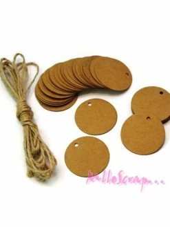 MlleScrap Tags, étiquettes Ronds Papier Kraft - 10 Pièces