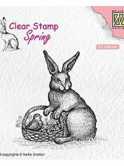 Tampon Transparent Clear Stamp Scrapbooking Nellie S Choice LAPIN PANIER OISEAU 013