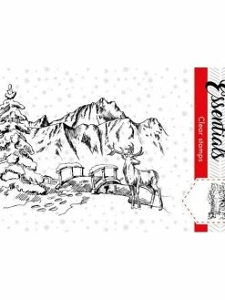 Tampon Transparent Clear Stamp Scrapbooking Studiolight MONTAGNE SAPIN CHEVREUIL 91