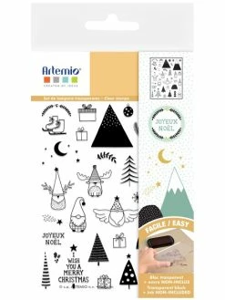 Artemio Tampons Transparents - Imagine Christmas - De 0,7 à 4 Cm - 35 Pcs