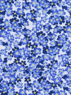 Creavea Tissu Popeline De Coton - Fleurs Bleues - Vendu Par 10 Cm
