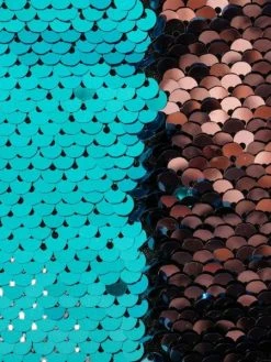 Czech Beads Exclusive Turquoise Bronze Rose Réversible Paillettes Tissu Pour Patchwork, Double Face, Des Paillettes, Des D