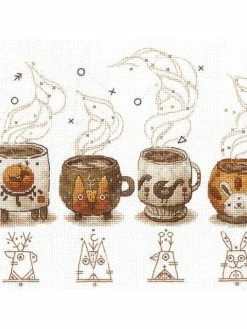 Czech Beads Exclusive 1 Pc Café Gardiens Coton Point De Croix Broderie Diy Kit, Mouline Fils Sur Toile, Main Couture Point