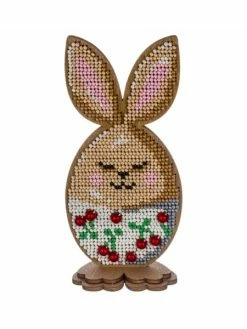 Czech Beads Exclusive 1 Pc Cerise Lapin Oeuf Sur Stand De Pâques Diy Kit, Tchèque Verre Graine Perlée Sur En Bois Toile, B