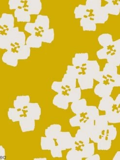 Rico Design Coupon De Toile Cirée Made By Me - Fleurs Gris Clair - Fond Moutarde - 50 X 140 Cm