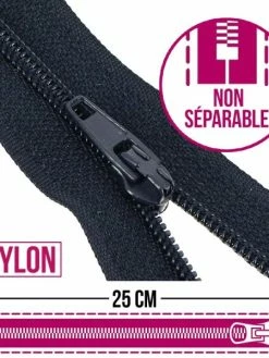 Creavea Fermeture Fine Nylon Non Séparable - 25 Cm - Plusieurs Couleurs