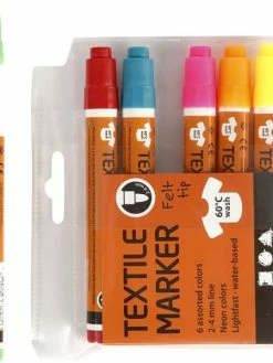 Creativ Company Feutres Textile, Trait: 2-4 Mm, Couleurs Néons, 6Pièces