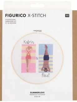 Rico Design Kit Broderie FiguRico - Amour à La Plage - Ø 20 Cm