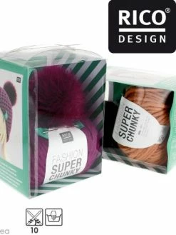 Kit Rico Design - Fashion Super Chunky - Bonnet à Pompon Au Crochet
