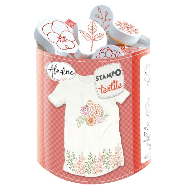 Aladine Kit Tampons Stampo Textile - Fleurs Et Feuilles - 18 Pcs 1 Aladine Kit Tampons Stampo Textile - Fleurs Et Feuilles - 18 Pcs