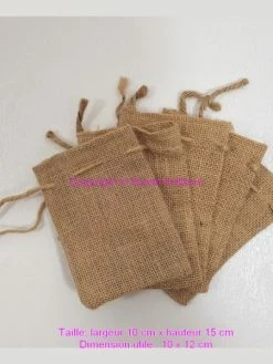 Lealoo® Lot De 5 Pochons En Toile De Jute Naturelle, Petit Sac Artisanal Avec Cordon De Serrage, Larg. 10cm