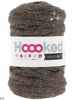 Hoooked Ribbon XL DMC - Pelote Jersey Anthracite Et Lurex Cuivré - 85 M