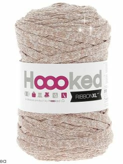 Hoooked Ribbon XL DMC - Pelote Jersey Blanc Et Lurex Cuivré - 85 M