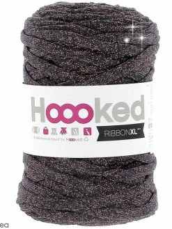 Hoooked Ribbon XL DMC - Pelote Jersey Noir Et Lurex Cuivré - 85 M