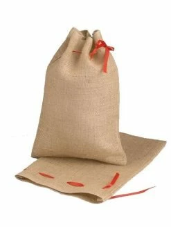 Lealoo® Sac En Toile De Jute Avec Ruban Rouge De Serrage, Pochon Haut. 38 Cm X Larg. 26 Cm